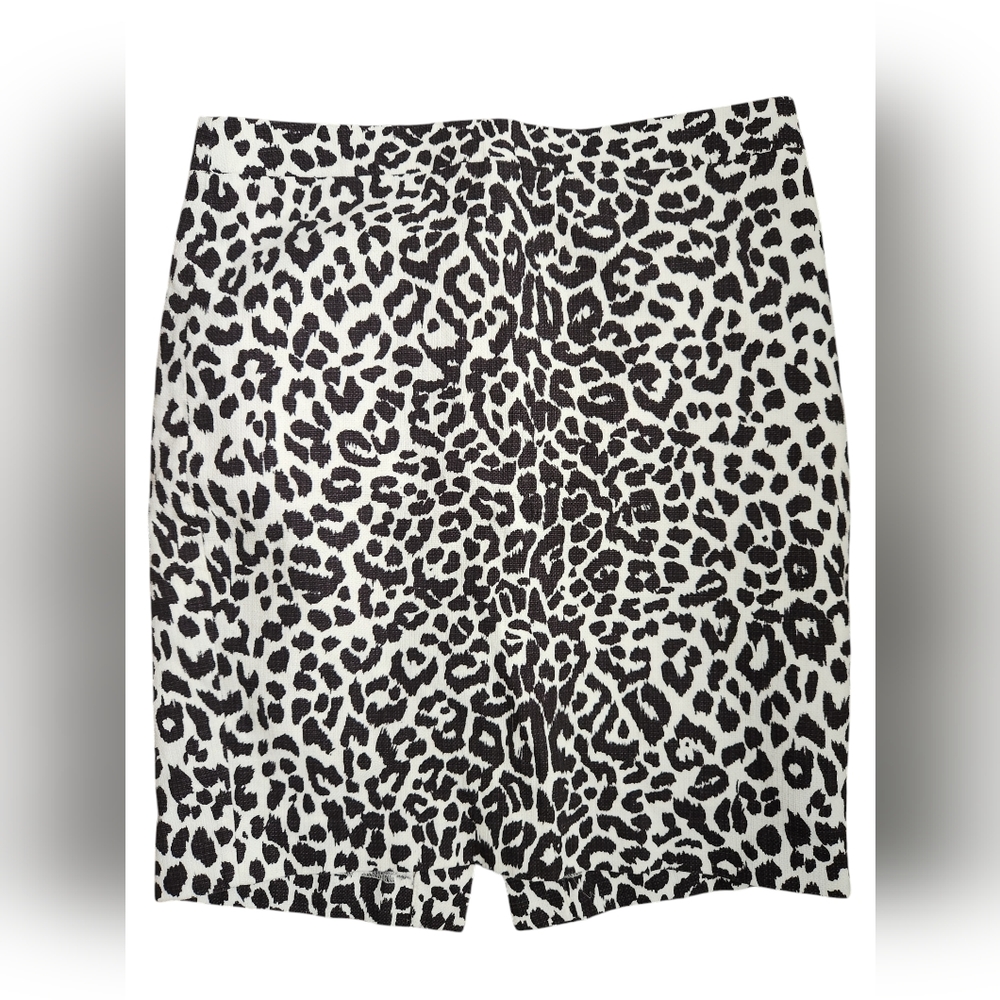 J. Crew Black White Animal Print Lined Pencil Skirt Size 8